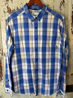 Columbia Men’s Royal Blue and White Plaid Button-Down Shirt